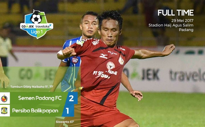 hasil semen padang vs Persiba skor akhir 2-1