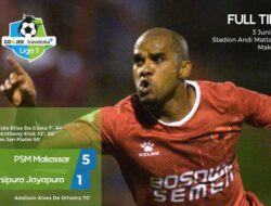Bermain 10 Orang, Persipura Dibantai PSM Makasar 5-1
