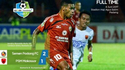 Sempat Tertinggal, Semen Padang Jegal PSM Makasar dengan Skor 2-1