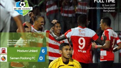 hasil madura United vs Semen padang skor akhir 6-0