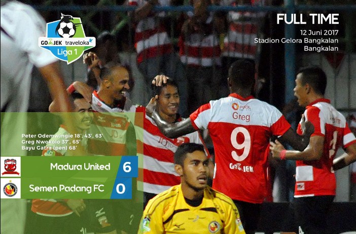 hasil madura United vs Semen padang skor akhir 6-0