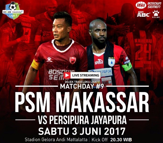 live streaming PSM Makasar vs Persipura, siaran langsung liga 1 mala ini di TV One