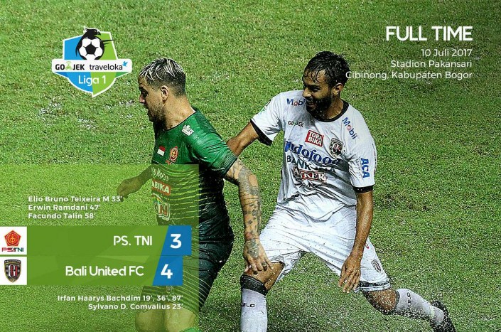 hasil PS TNI vs Bali United skor akhir 3-4