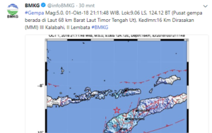 Gempa 5 SR Guncang NTT, Tak Berpotensi Tsunami
