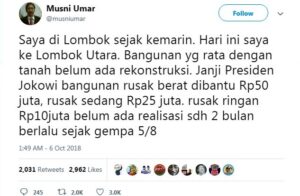 Rekonstruksi Lombok Terealisir, Musni Umar Bongkar Janji Jokowi