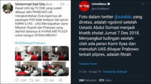 TVOne Bantah Fitnah Keji Terkait UAS dan Prabowo