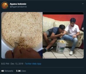 Viral Foto Pria Makan Mie Instan Seember, Warganet Heboh