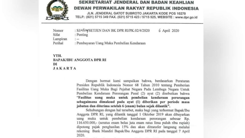 Rakyat Susah Karena Corona, Anggota DPR Diguyur Uang Muka Beli Mobil