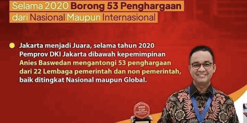 Sering Difitnah Tak Bisa Kerja, Anies Borong 53 Penghargaan Sepanjang Tahun 2020