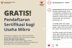 Kemenkop UKM Gratiskan 4 Sertifikasi Untuk Usaha Mikro, Ini Syarat dan Caranya
