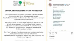 Indonesia Pastikan Tak Ikut Serta Gelaran Miss Universe 2021 di Israel