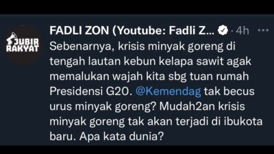 Fadli Zon: Krisis Minyak Goreng di Tengah Lautan Kebun Sawit Bikin Malu Indonesia sebagai Tuan Rumah G20