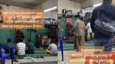 Semua Pegawai Shalat Berjamaah Saat Adzan dan Lanjut Kajian, Bengkel Ini Banjir Doa Berkah