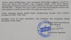 Viral! Surat Tenaga Ahli Utama Kantor Staf Presiden Minta Donasi Rp.800 Juta Ke Walikota Cirebon