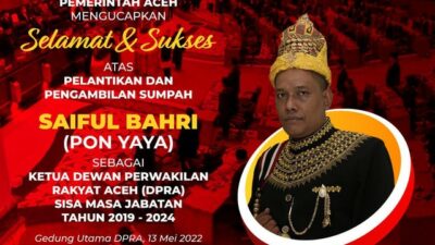 Eks Kombatan GAM Saiful Bahri Alias Pon Yahya Dilantik Sebagai Ketua DPR Aceh