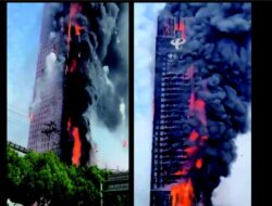 Kebakaran Hebat Melalap Gedung Pencakar Langit 42 Lantai Milik China Telecom