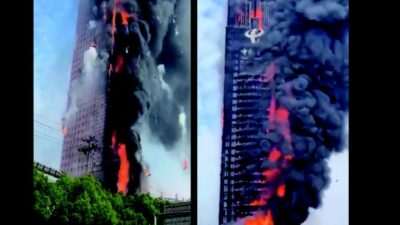 Kebakaran Hebat Melalap Gedung Pencakar Langit 42 Lantai Milik China Telecom
