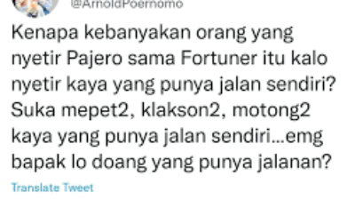 Chef Arnold Damprat Pengendara Pajero-Fortuner Arogan: Emang Bapak Lo Yang Punya Jalanan?