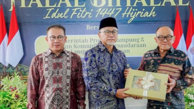 Aburizal Bakrie Hadiri Halal Bihalal FK PLP di Mahan Agung, Rumah Dinas Gubernur Lampung